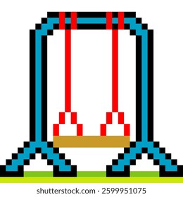 Children's playground swing in pixel art