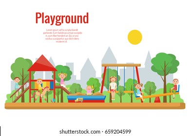 Children's playground vector illustration. Children's activity, 