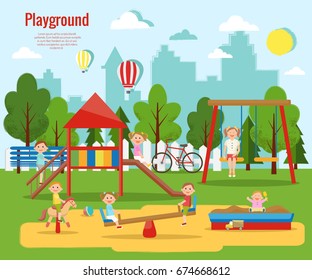 Children's playground vector illustration. Children's activity, 