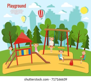 Children's playground vector illustration. Children's activity,