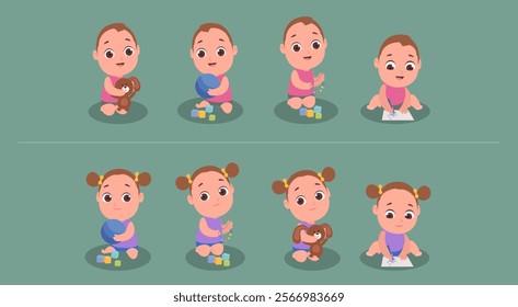 Children's playing Character Design and expressions. Vector illustration
