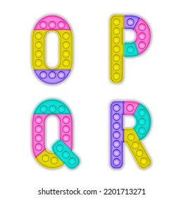 Children's pop it alphabet. A set of realistic antistress pop it toys in the form of an letters.
