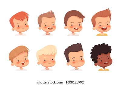 Children's portraits for avatars. Heads of boys