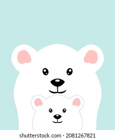Children's poster with a bear and a baby bear in a scandinavian style. Funny cute poster for room decor and postcard prints. Polar polar bear. Vector illustration in a flat style.