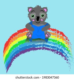 Niños afichan koala en un arco iris.