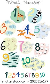 Children's poster miscalculation, numbers and animals. A funny illustration about studying the account.