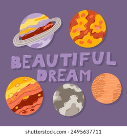 Children's poster on a space theme. Interior decoration for children's room, kindergarten.