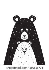 A children's poster with a picture of a bear and the little bear in a Scandinavian style. Vector illustration in a flat style. svg