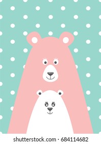 A children's poster with a picture of a bear and the little bear in a Scandinavian style. Vector illustration in a flat style.