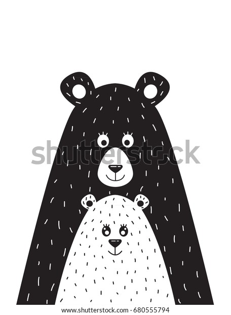クマとスカンジナビア風の小熊の写真を貼った子ども用ポスター フラットスタイルのベクターイラスト のベクター画像素材 ロイヤリティフリー