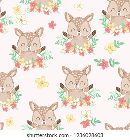 Children's print. Hand Drawn Cute Deer Pattern, print design background, children print textile design.