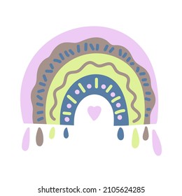 Children's print rainbow heart in pastel colors. Cute hand draw vector Illustration flat style. Element of the design of kids' clothes. 