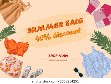 Children's products Vector showing summer sale banners banner discount for baby store selling baby clothes Online shopping banners, fashion discounts for kids in social media