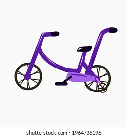Children's purple bicycle with a handle and additional wheels. Isolated element on a white background.