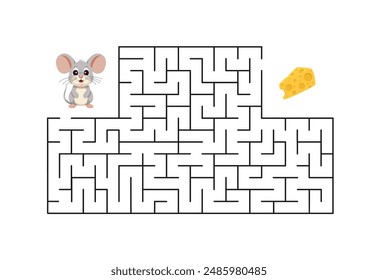 Children's puzzle game. Help the mouse get to the cheese. Vector illustration