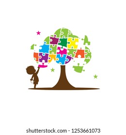 children's puzzle tree dream logo designs