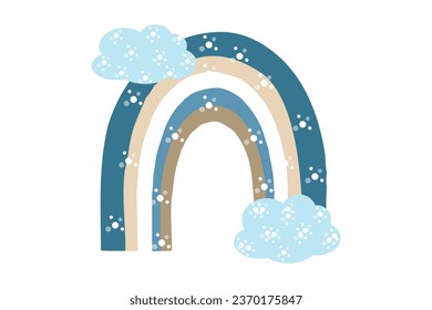 Children's rainbow in boho style Cute illustration in pastel colors with blue clouds. Children's room poster booklet 
