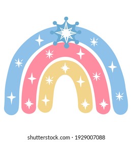 Children's rainbow in Boho style. In soft pastel colors. For fabrics, children's rooms, toys, prints, etc. Isolated on a white background