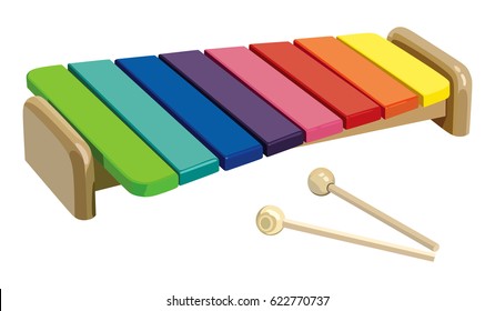 Children's rainbow xylophone on a white background