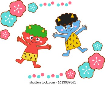 
Children's red demon and blue demon, plum blossom