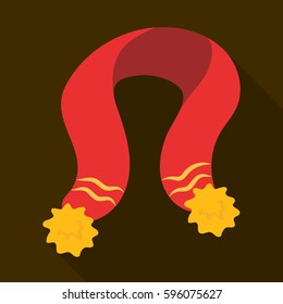 Children's red scarf with yellow tassels. Scarves and shawls single icon in flat style vector symbol stock illustration.