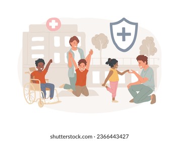 Childrens rehabilitation center isolated concept vector illustration. Kids rehabilitation center, children healthcare service, coordination, pediatric and educational support vector concept.
