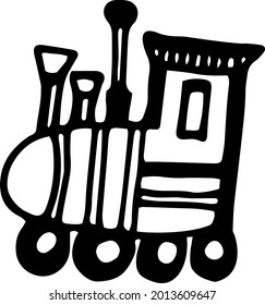 Children's retro steam train doodles, sketch. Hand-drawn vector illustration.