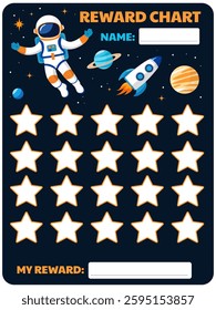 children's reward-tracker with astronauts and rockets against the starry sky