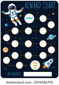 children's reward-tracker on the space theme with an astronaut and a rocket