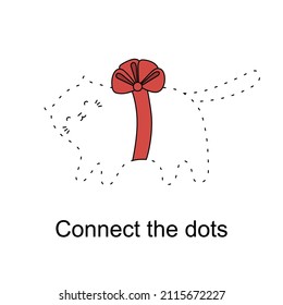 Children's riddle, rebus. Connect the dots. Game, entertainment. Cat with a red gift bow. Vector.