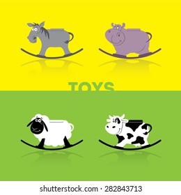 Children`s rocking toy. Cow, hippo, neddy, sheep.