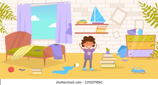Children's room. Dirty, messy Vector. Cartoon. Isolated art on white background. Flat