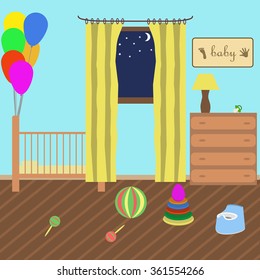 children's room in style flat. various children's toys. eps10 Vector illlustration