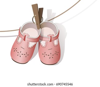 children's sandals on the rope. vector