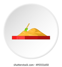 Childrens sandpit icon in cartoon style isolated on white circle background. Playground symbol vector illustration