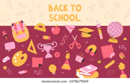 childrens school. Back to school concept. back to school banner. templates for the beginning of the school year. Vector illustration