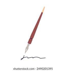Childrens school element. Ink Feather. Calligraphy instrument. Student supply. Stationery. 