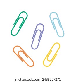 Childrens school elements. Colorful paper clips. Student supplies. Stationery. 
