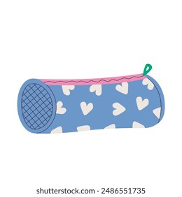 Childrens school elements. Kid school item. Student supplies. Cute pencil case with hearts print