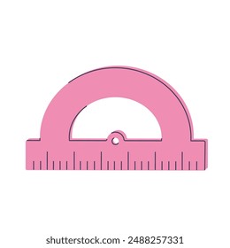 Childrens school elements. Protractor on white background. Ruler. Student supplies. Stationery. 