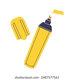 Childrens school elements. Yellow marker. Text highlighter. Student supplies. Stationery. 
