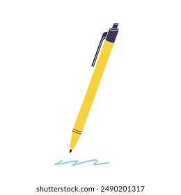 Childrens school element.Yellow pen. Student supply. Stationery. 