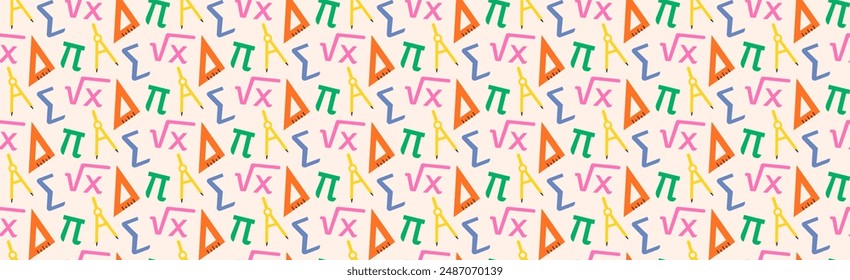 Childrens school pattern.  Colorful math elements background. Back to school