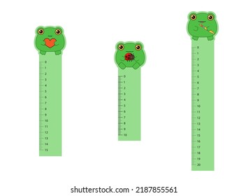 Children's school rulers with frogs on a white background. Office supplies