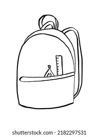 Icono de bolso escolar infantil. Mochila de senderismo. Mochila con material escolar. Vector, Ilustración.