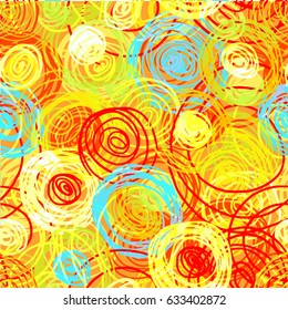 Children's scribbles. Seamless pattern. Drawing hand. Doodle. Colored pencils.