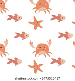 Patrón de los animales marinos de los niños, fondo inconsútil de la vida marina del océano infantil. Estampado de animales de cría. Fondo de la colección de los habitantes subacuáticos para los niños textiles, ropa, Fondos de pantalla.