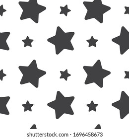 Childrens seamless abstract pattern with black stars of different size on white background. Nice black and white Vector illustration.