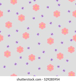 Children's seamless background with pink flowers,  quilt, patchwork. Vector illustration