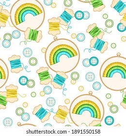 Childrens seamless background with rainbow. Suitable for textiles, wallpaper, wrapping paper, packaging cushions. Can be an element in the design of children's parties